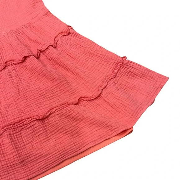 HYFVE Coral Pink Gauze Tiered Mini Dress M - Picture 2 of 4